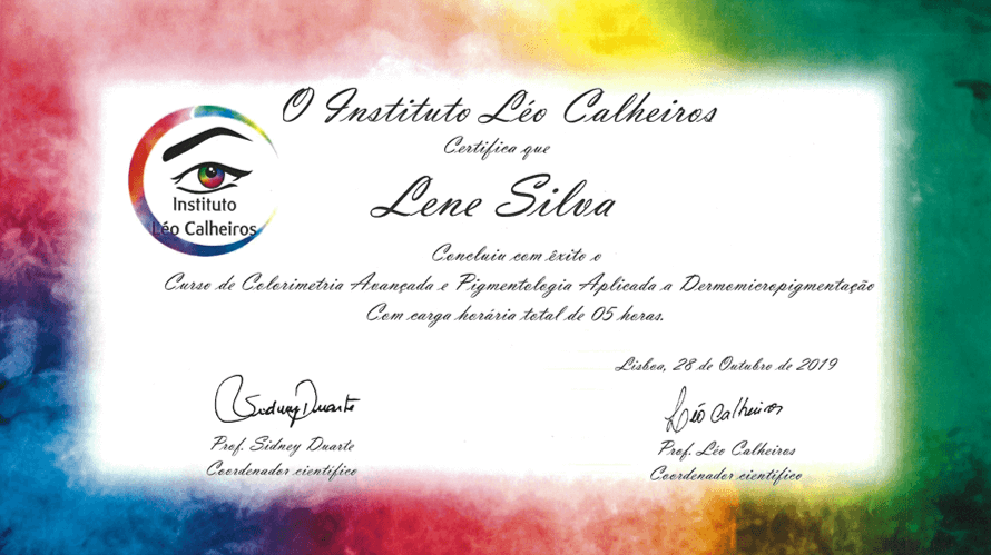 Certificado Colorimetria Avançada, Lene Silva, Belight