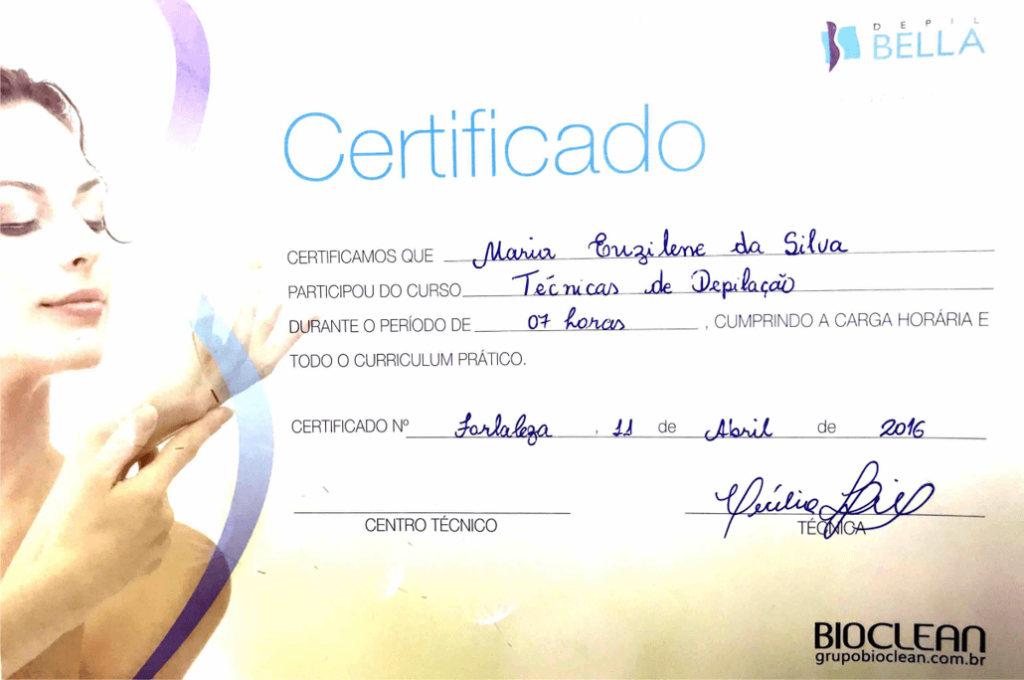 Certificado Depilação Lene